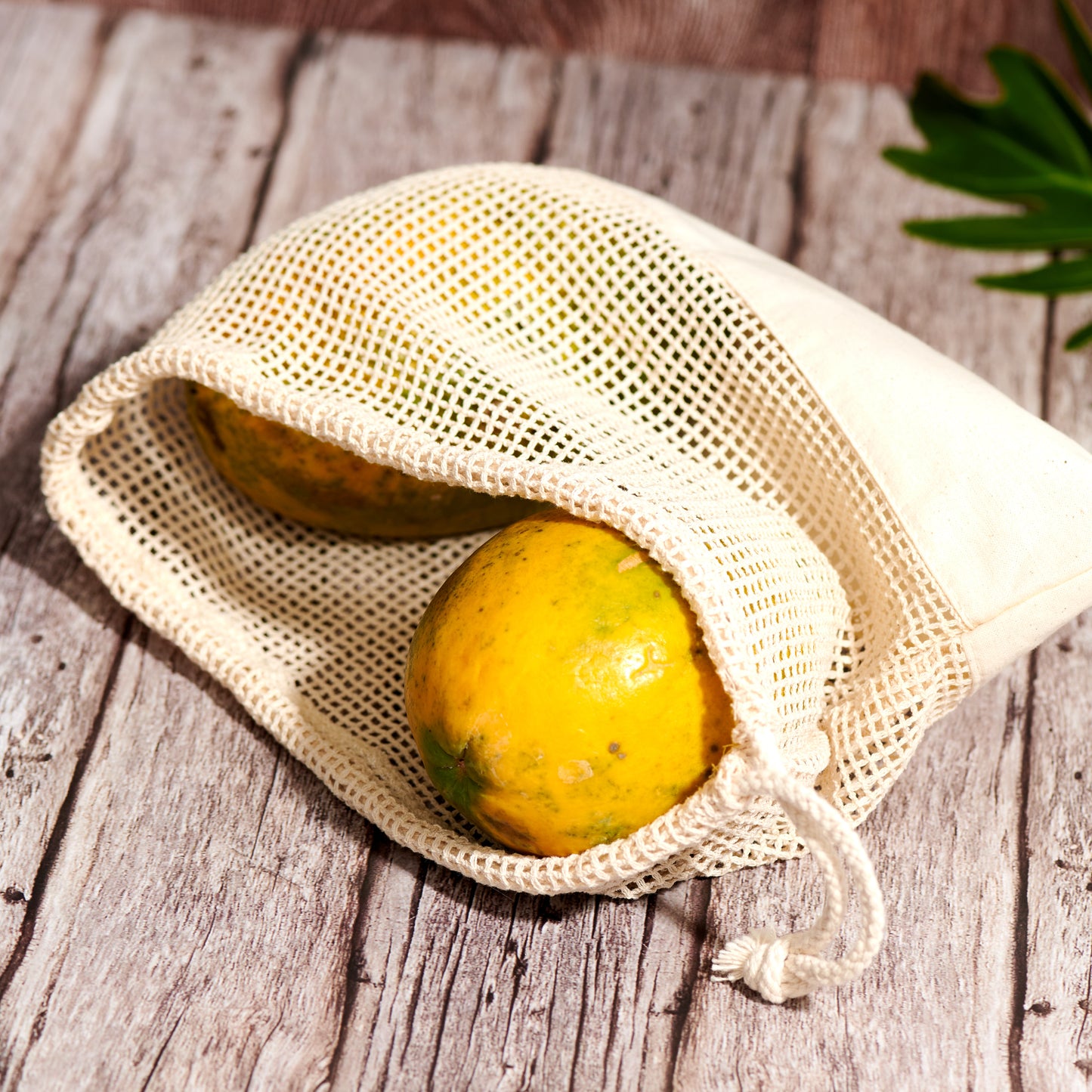 Cotton Mesh Rectangular Produce Bag with Solid Base