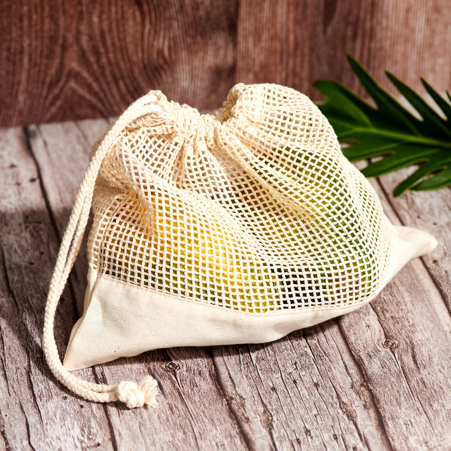 Cotton Mesh Rectangular Produce Bag with Solid Base