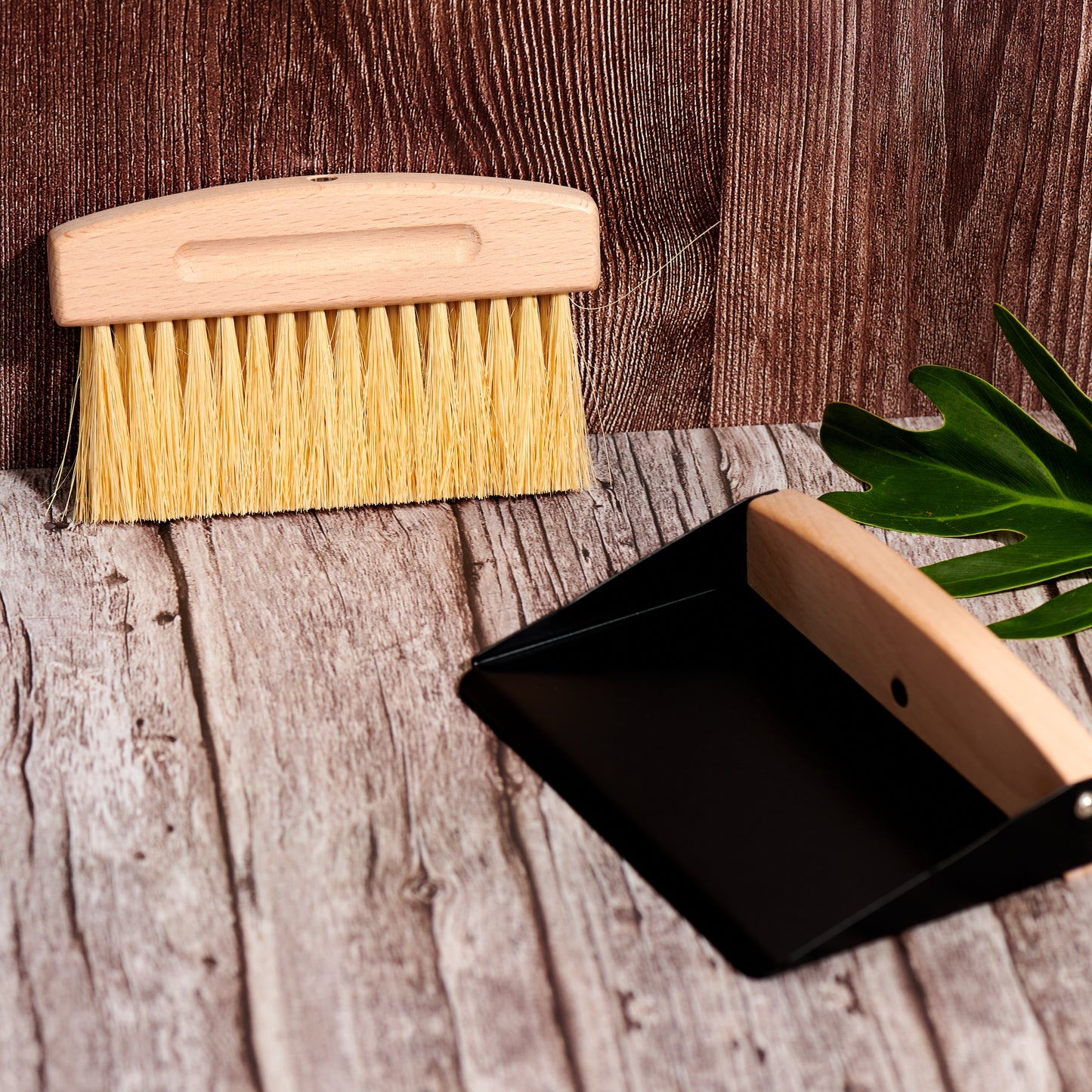 Wood Broom and Metal Dustpan
