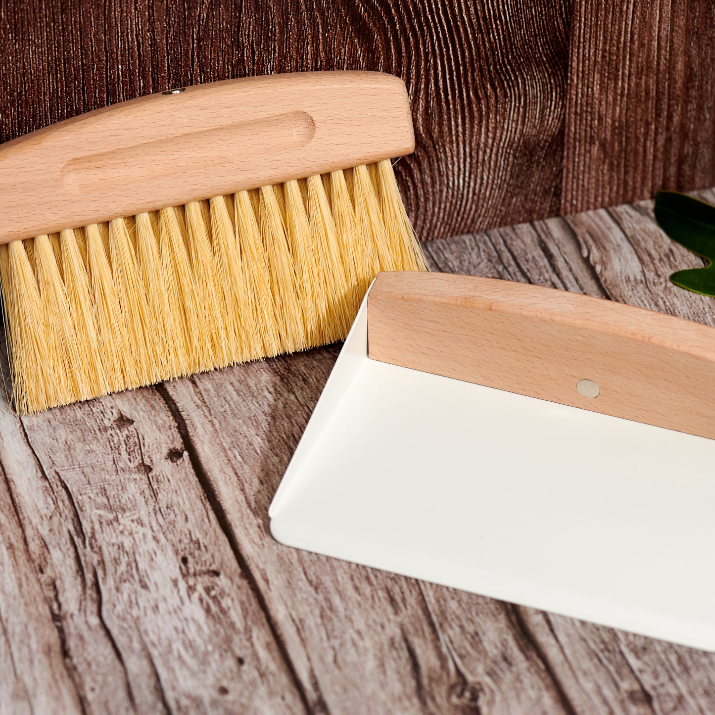 Wood Broom and Metal Dustpan
