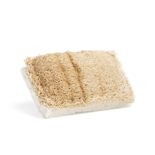This image shows a plant fiber and cellulose dish sponge as a plastic free dish sponge alternative for a more sustainable eco friendly dishwashing and cleaning routine